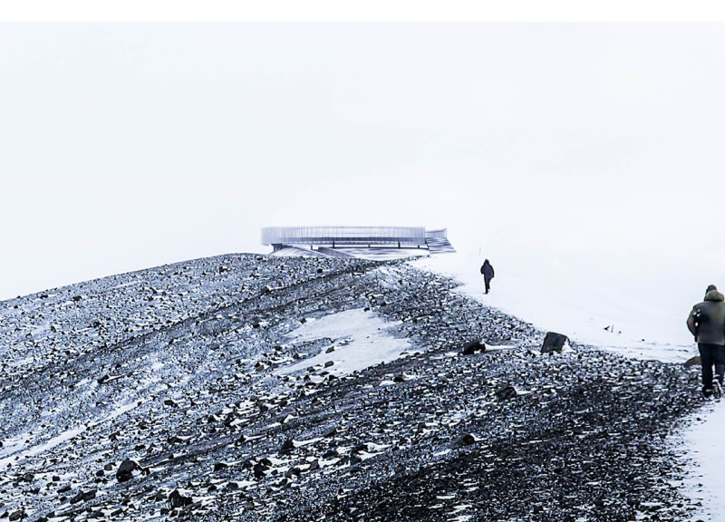 Gabion-Walled Observation Point Integrating Steel and Volcanic Landscape