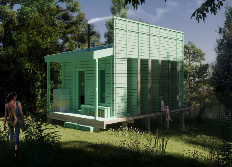 Pivoting Macrocarpa Panels Enhance a Tranquil Meditation Space