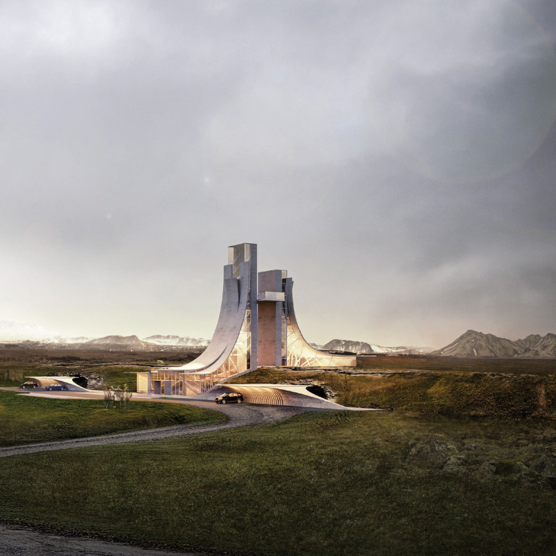 Glass Fiber Panels Overlook Fissure Connecting Two Continents