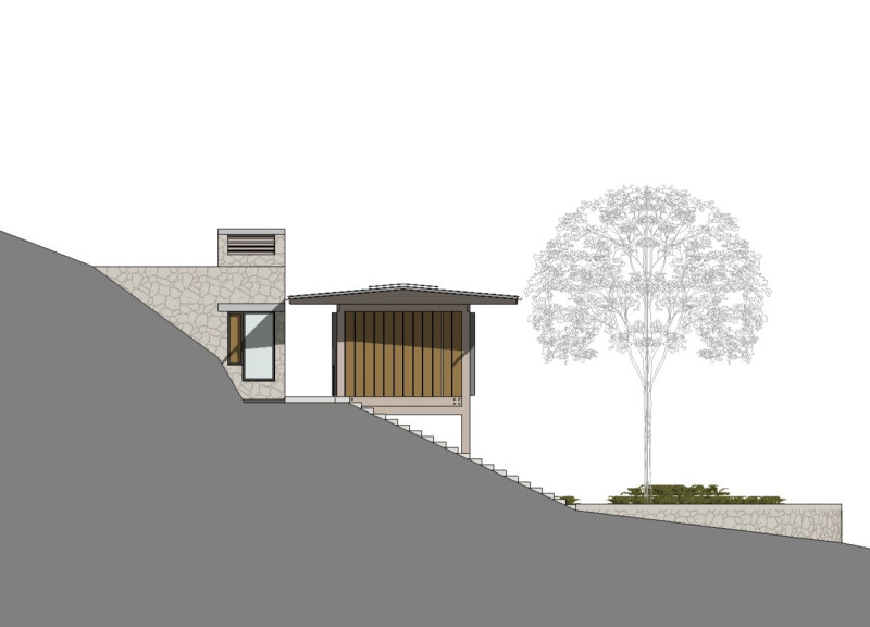 Chimney Vent and Stone Stairs Enhance Serenity in a Meditation Space