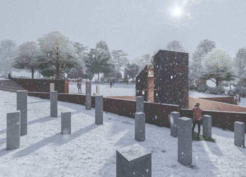 Corten Structures Framing Historical Reflection in a Memorial Setting