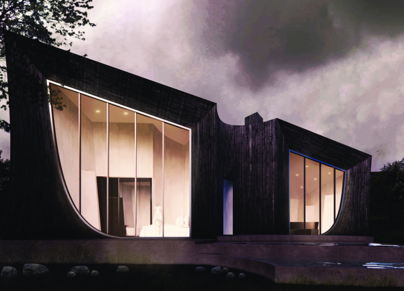 Black Wood Cabin with Exposed Concrete Sanctuary