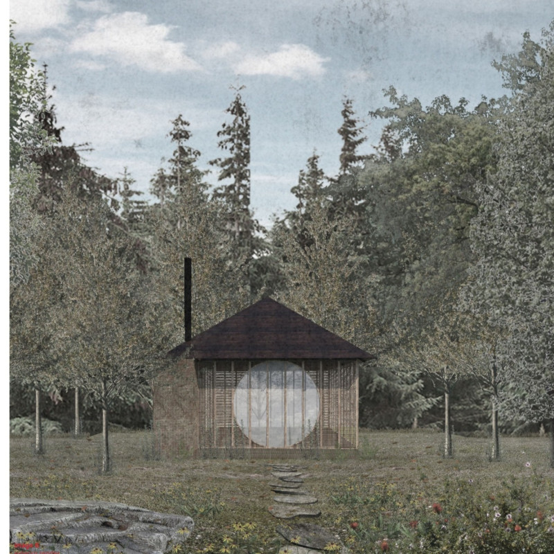 Charred Wood Shingles and Transparent Pillars Create a Serene Meditation Retreat