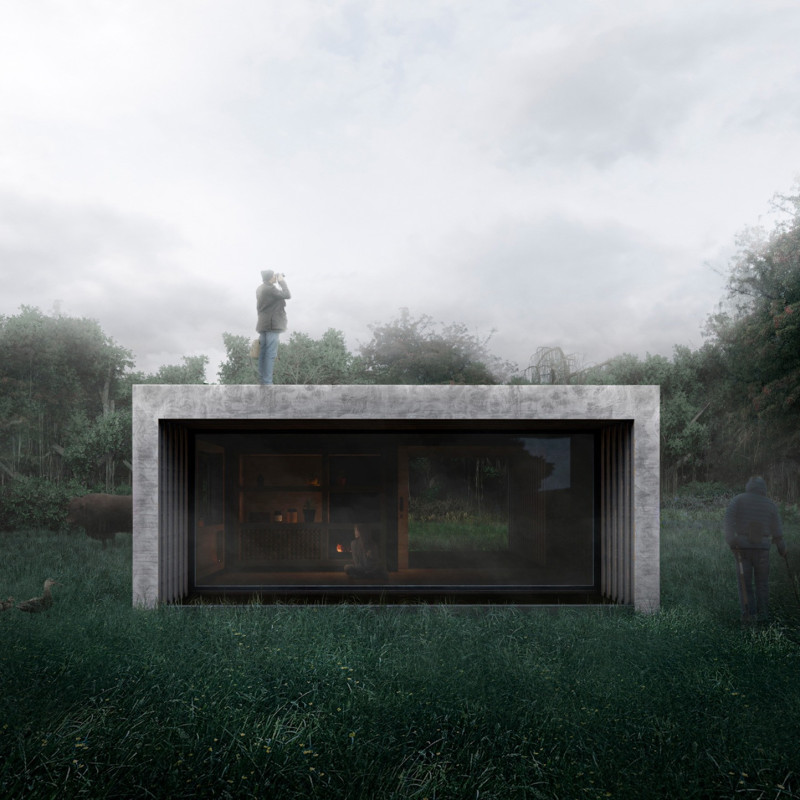 Metal Stove and Rain Collector Enhance Meditative Experience in Nature Retreat