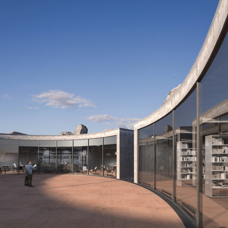 Light-Driven Exposition Space Crafted from Concrete and Terracotta