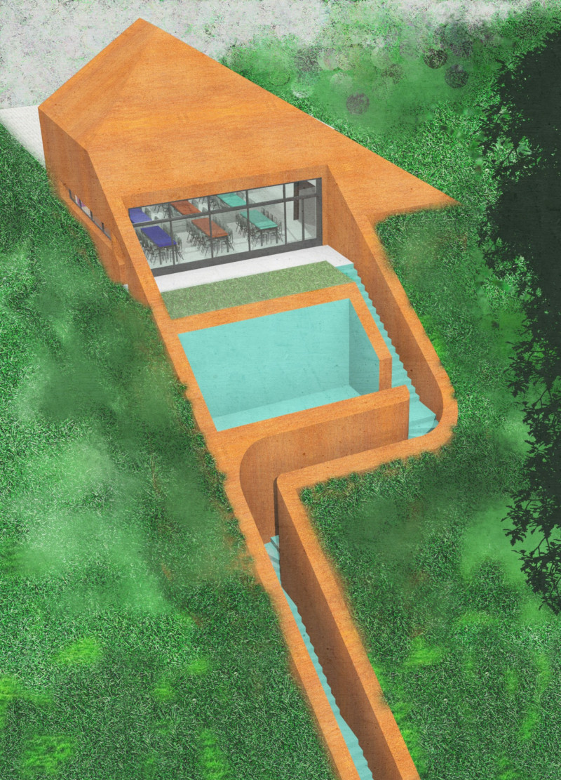 Rust-Orange Weathering Steel Framing a Vineyard Tasting Experience