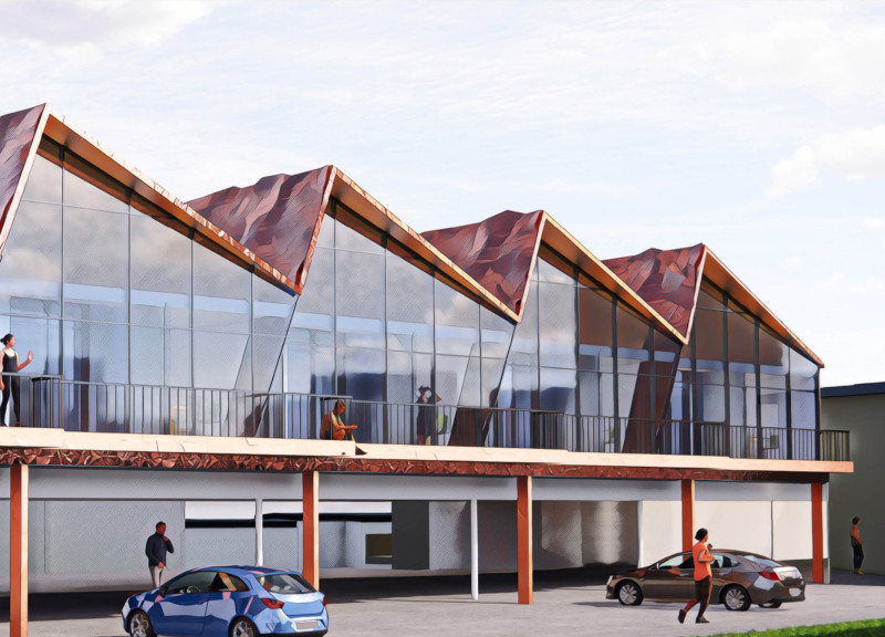 Crumpled Metal Foil and Solar Panels Elevate Modular Living Above Urban Parking