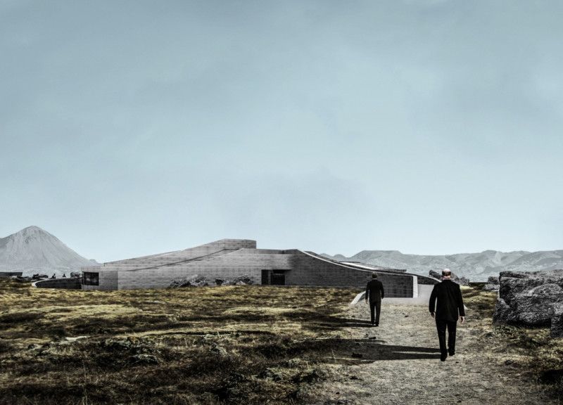 Faulted Convex Form with off-Form Concrete and Reinforced Rammed Earth in Icelandic Landscape