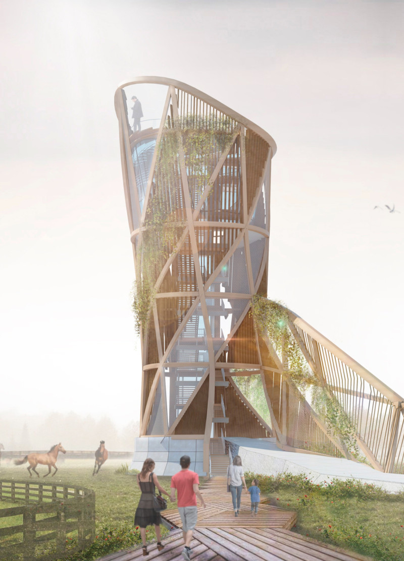 Vertical Gardening Tower Enhancing Wildlife Education with Natural Materials