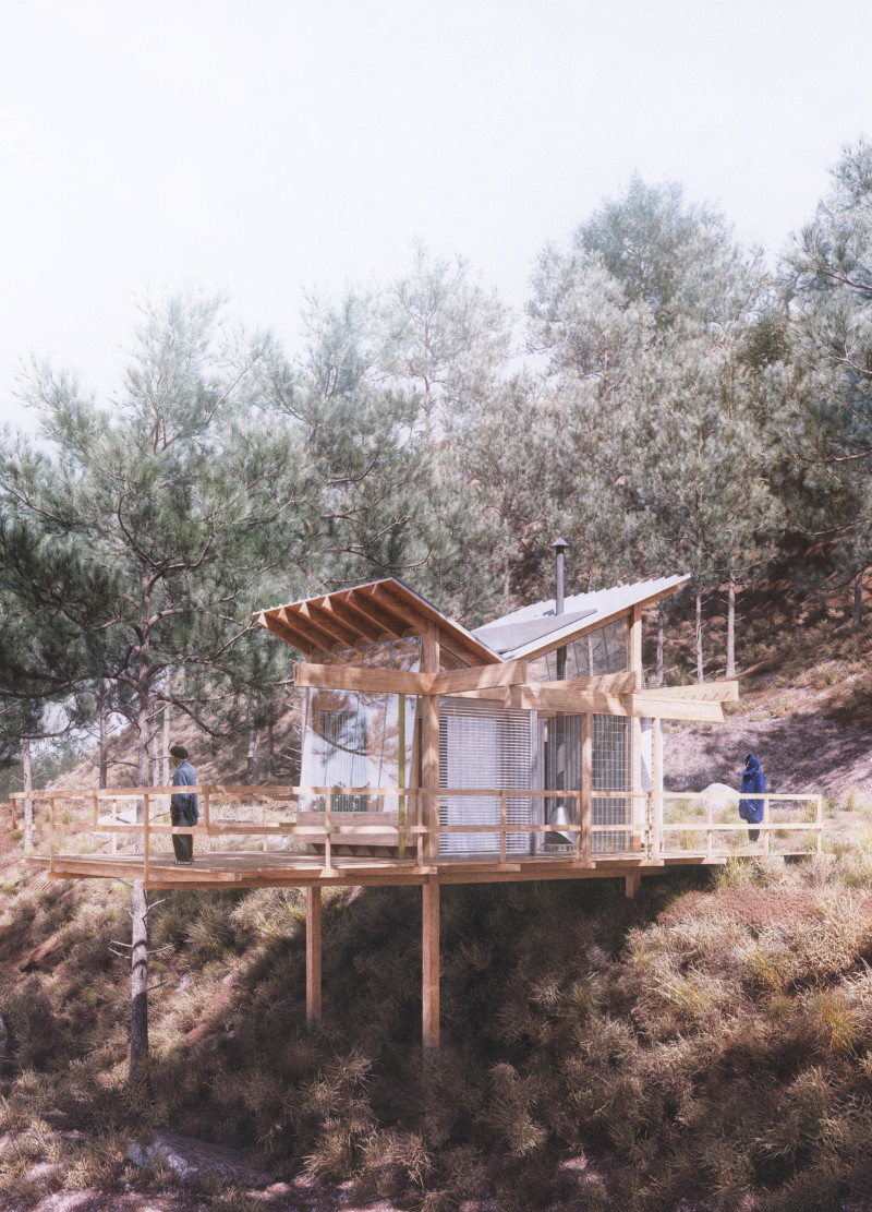 Copper Roofed Pods with Plywood Interiors for Sustainable Cliffside Living