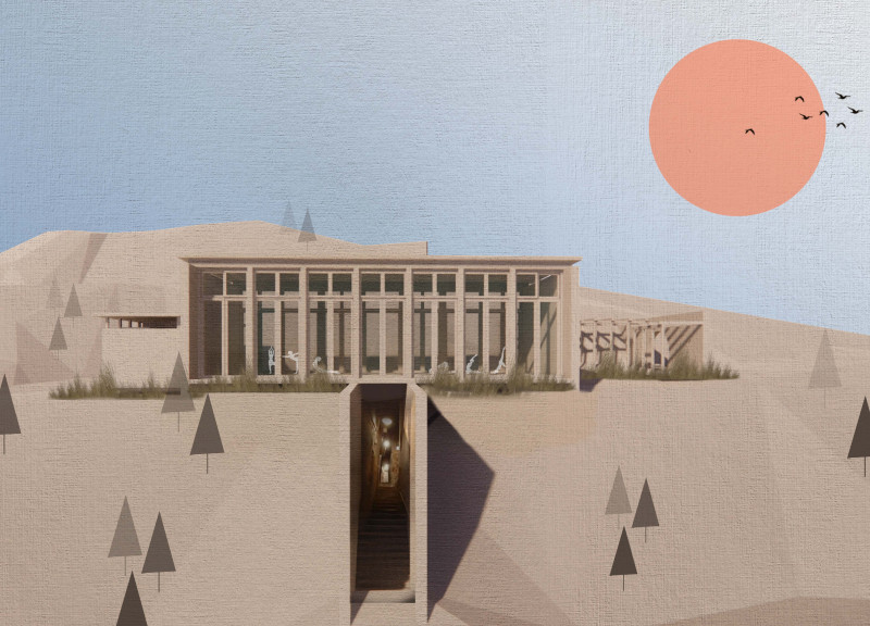 Rammed Earth Wellness Retreat with Butterfly Roof and Local Art Integration