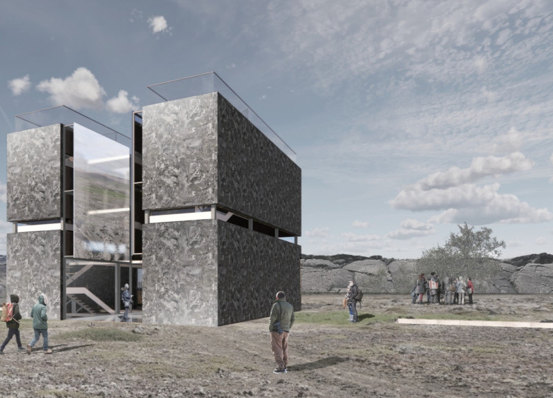 Tectonic Boundary Structure with Reflective Features Overlooking Natural Landscapes