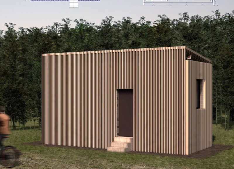 Bamboo Elevation Supporting Solar Energy in a Compact Living Space