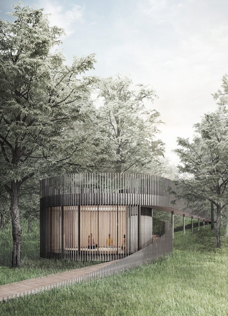 Flat Roof Meditation Space Surrounded by Native Trees