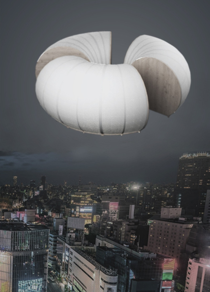 Curved Timber Cabins with White Fabric for Urban Reflection