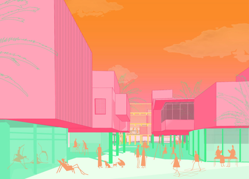 Hydropanel Integration and Compressed Palm Shading in Community Living Spaces