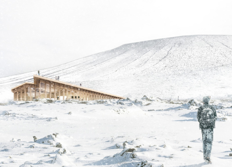 Geological Integration Using Timber Composites and Glass Walls at a Hverfjall Rest Stop