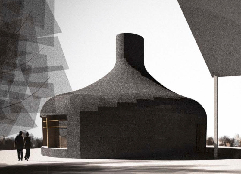 Dark Glass and Wood Staves Enclosing a Circular Tasting Room