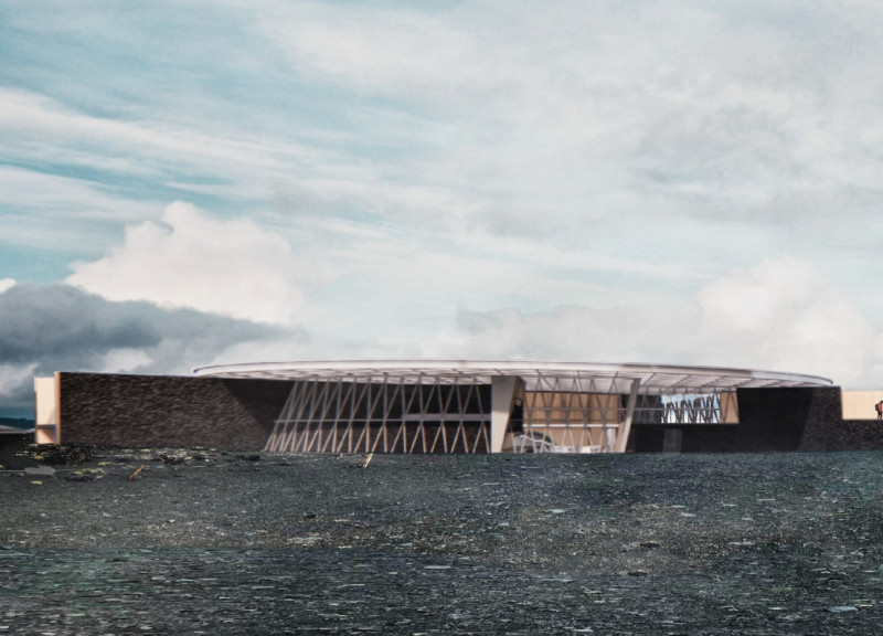 Elevated Walkway Connecting Double-Wall Structure with Natural Landscape