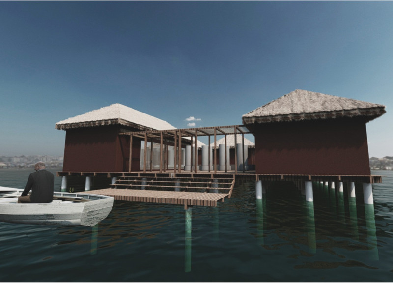 Rainwater Harvesting Shelters with Reed Roofing in Coastal Community