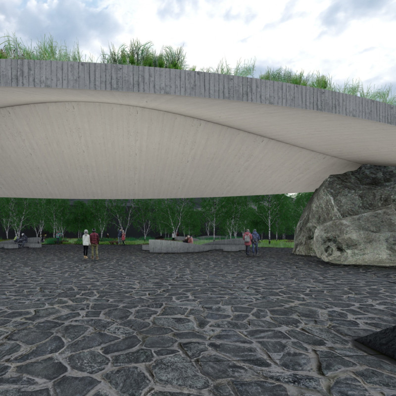 Charred Wooden Shingles and Local Stone Enrich Community Hub Among Volcanic Landscapes