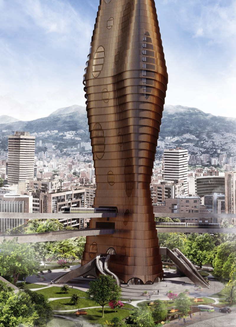 Filtration Hub with Copper Facade and Pneumatic Elevators for Sustainable Transit