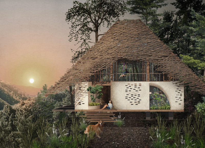 Forest Bathing Retreat with Timber Nest Structure and Polycarbonate Roof