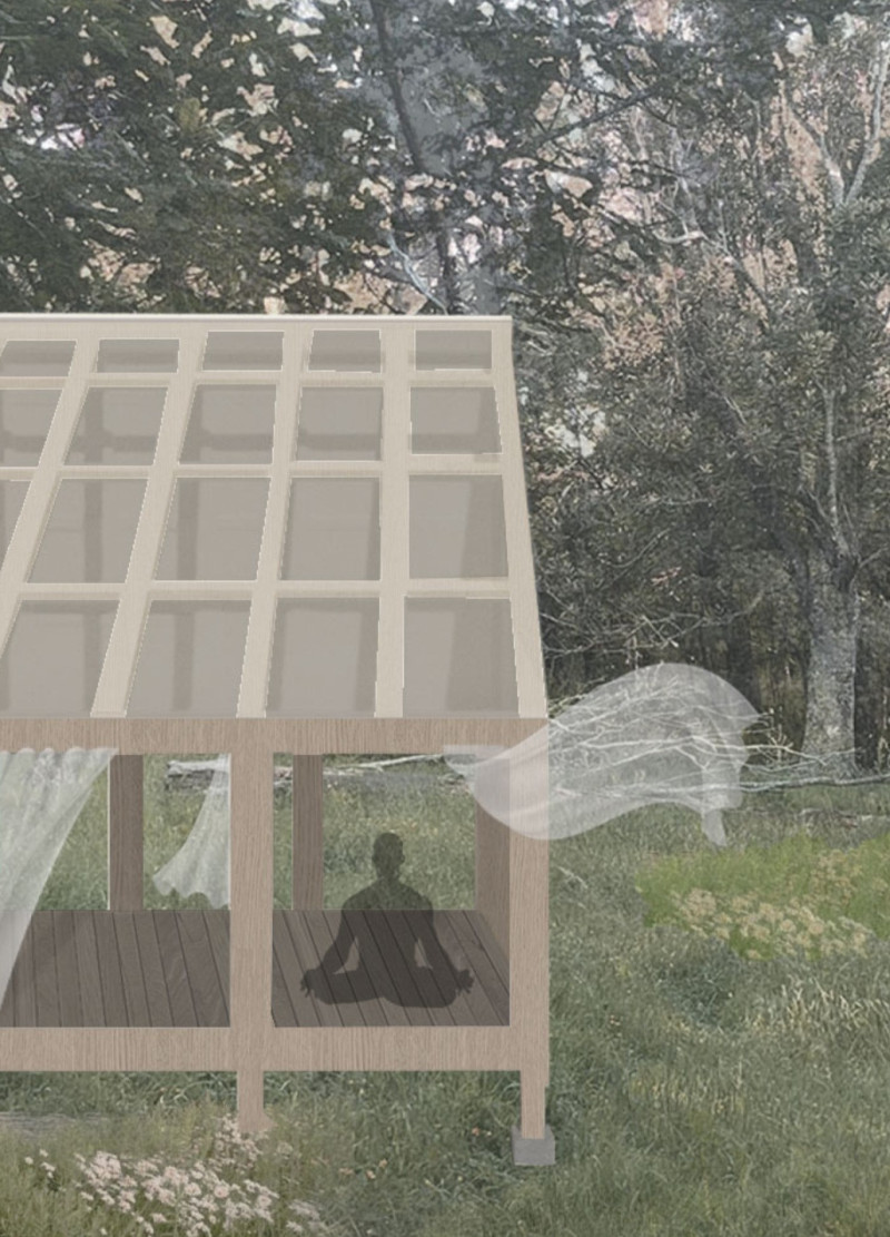 Stone Wall Pavilion Embracing Nature with Polycarbonate Light