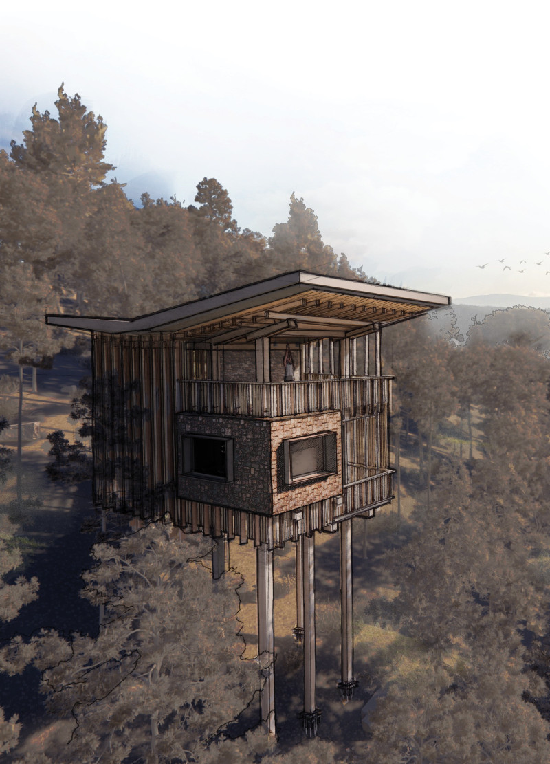 Elevated Sleeping Pods of Local Schist Embracing Nature's Views