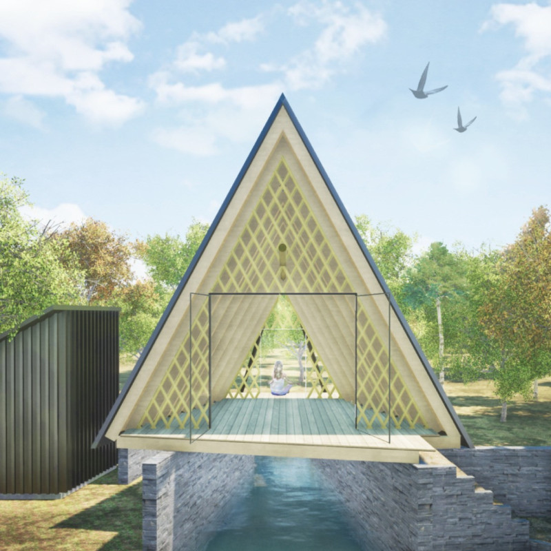 Wedge-Shaped Huts with Thatch Roofs Enhancing Meditative Experiences in the Cambodian Forest