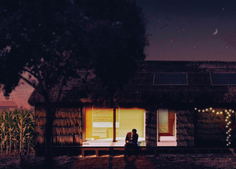 Water-Reusing Home with Straw Roof and Open Layout