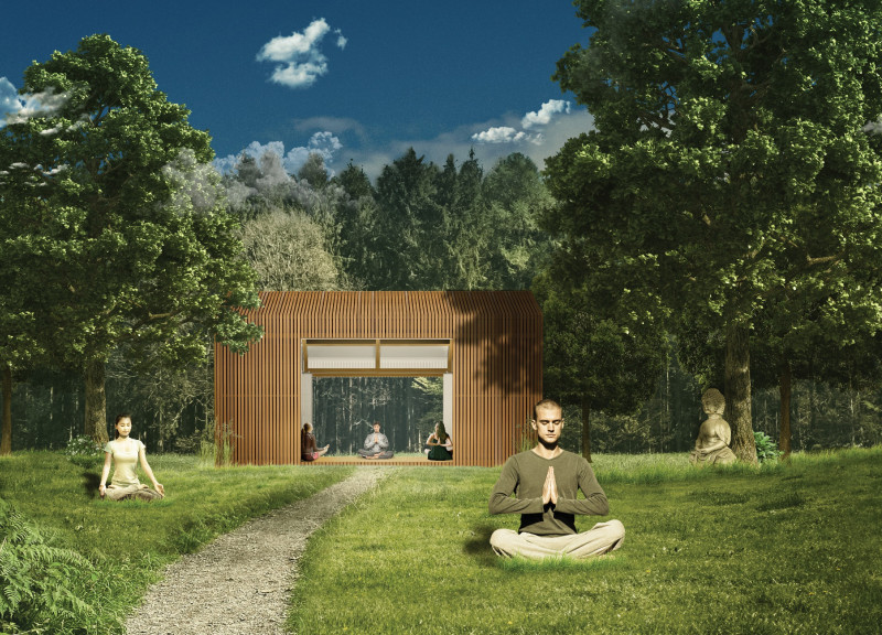 Translucent Polycarbonate Shelter with Timber Framework for Mindful Retreat