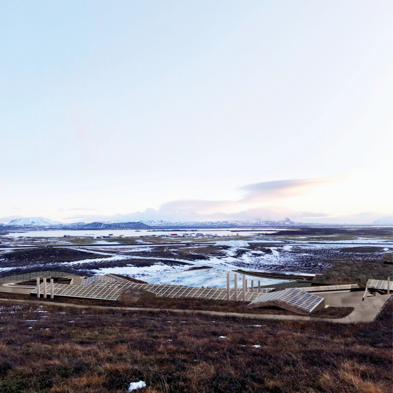 Volcanic Stone and Low-E Glass in a Community-Focused Space