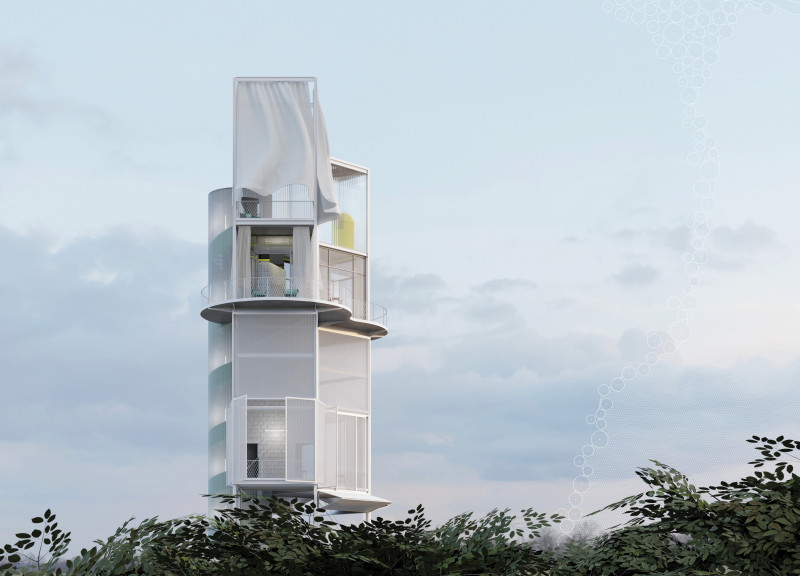 Circular Observation Tower Featuring Transparent Polycarbonate and Sustainable Materials Embedded in a Natural Landscape