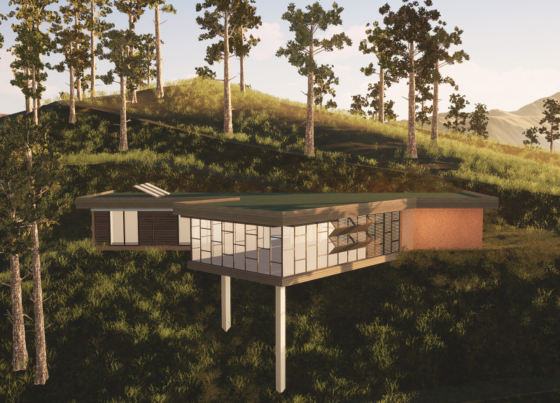 Elevated Yoga Space with Hempcrete and Cork Cladding in a Natural Setting