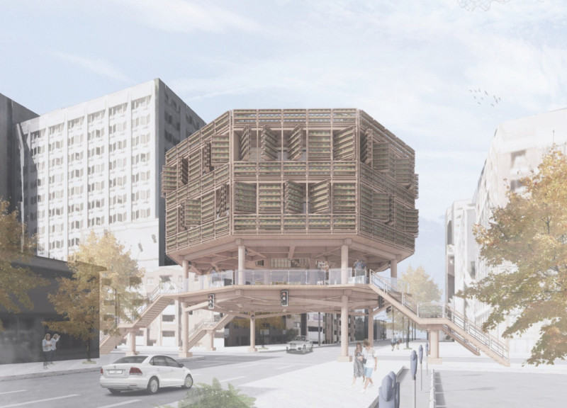 Vertical Farming Above Octagonal Residences Built with Cross Laminated Timber