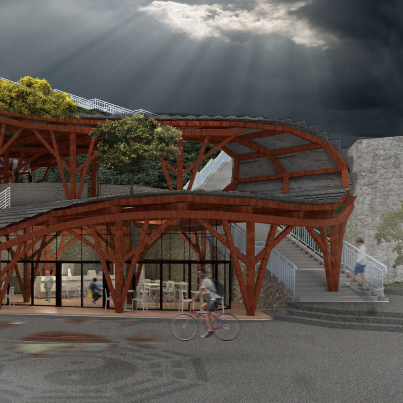 Curved Scales and Cement Mortar in a Flood Resilient Educational Space