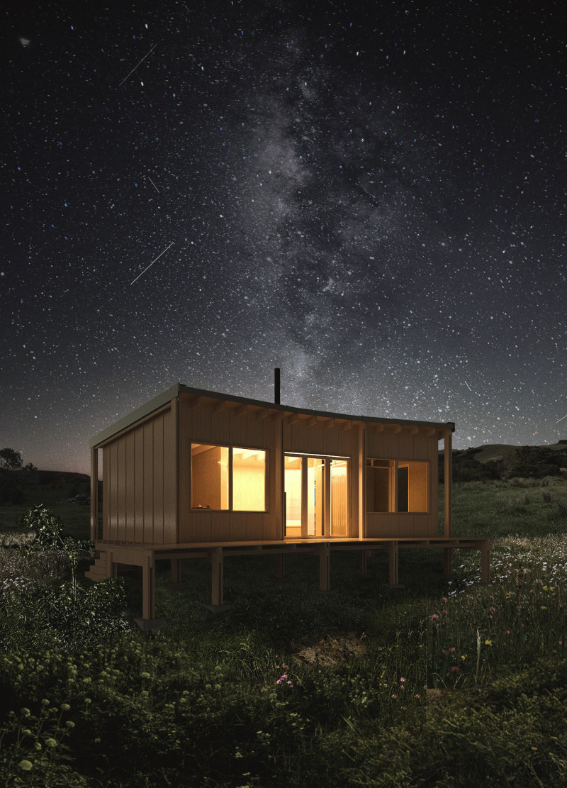 Charred Wooden Shingles and Eco-Ply Panels in an Intimate Retreat Setting