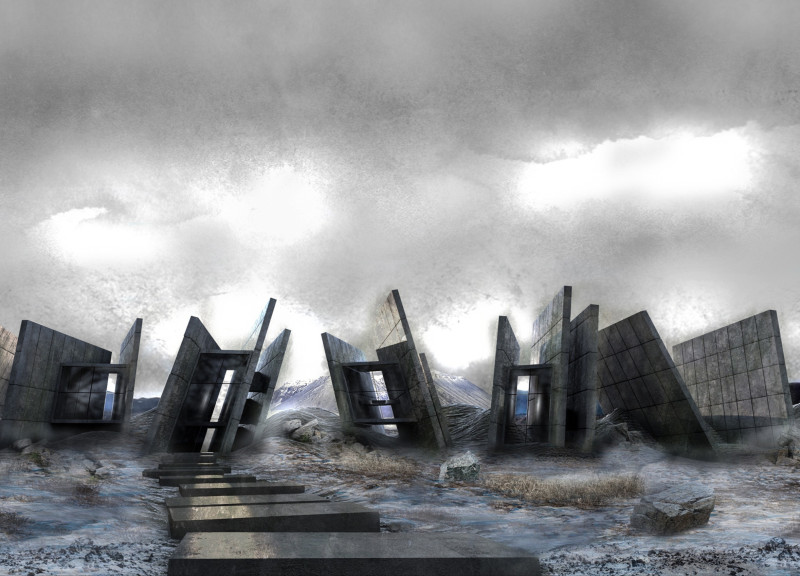 Geothermal Caves Framed by Reinforced Concrete Towers