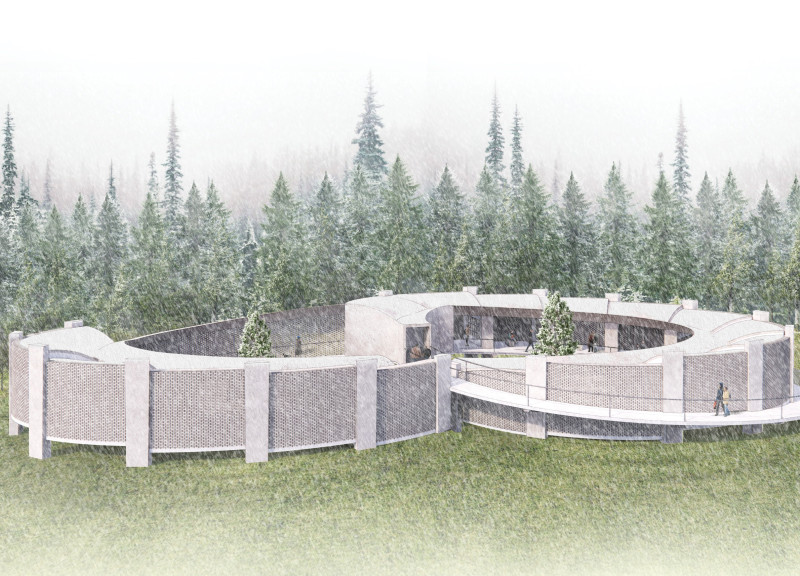 Curved Perforated Bricks Embrace Serenity in Reflective Memorial Space