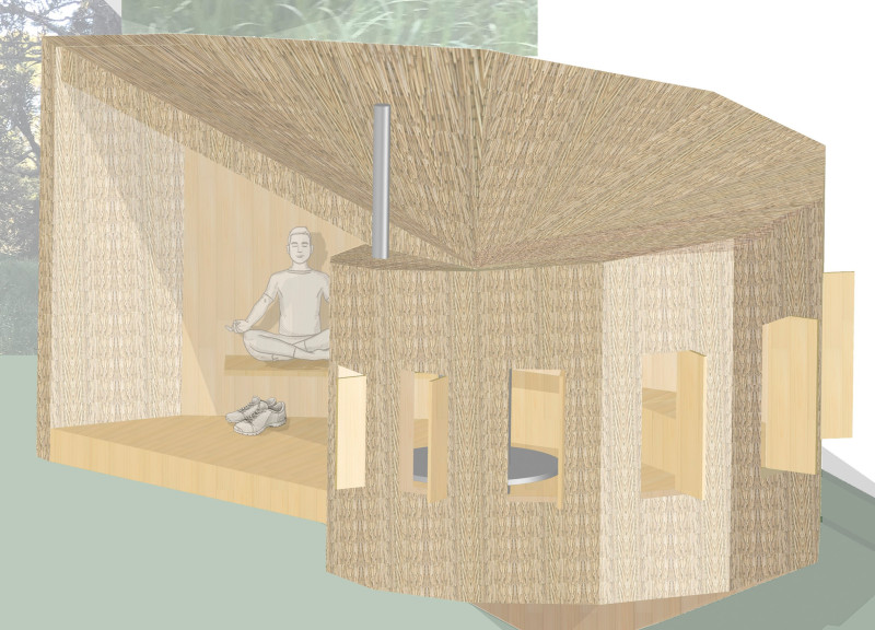 Tranquil Cabin Blending Geometric Forms with Natural Elements