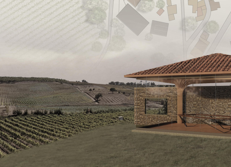 Stone Walls and Phenolic Plywood Create a Sustainable Wine Tasting Experience