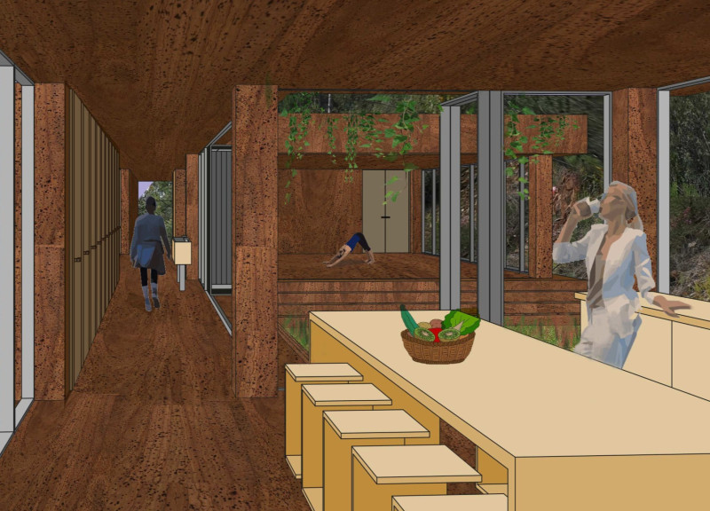 Cork-Clad Retreat Embracing Nature Through Ground Screw Technology