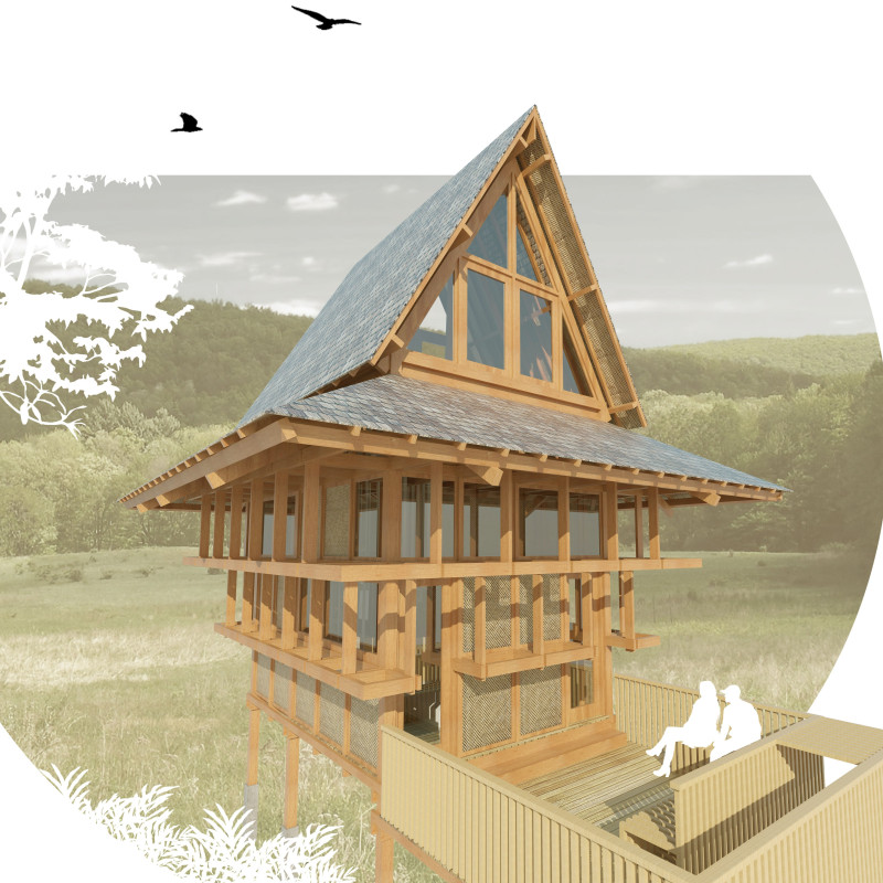 Woven Bamboo Huts Elevated Above Organic Gardens for Spiritual Retreat