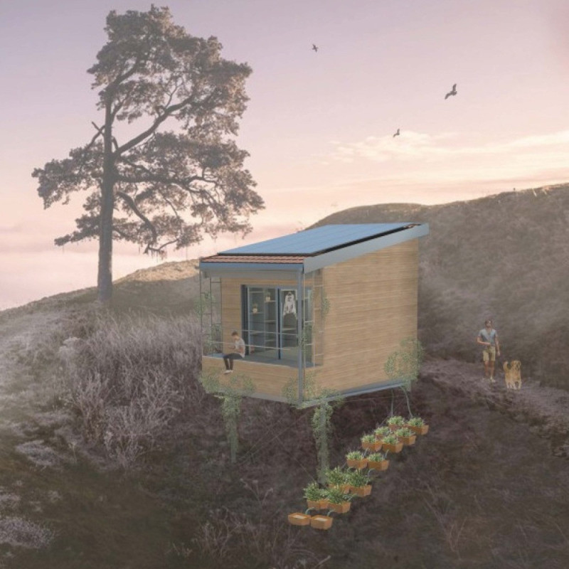 Elevated Sleeping Pods Featuring Terracotta Tiles and Phytodepuration System