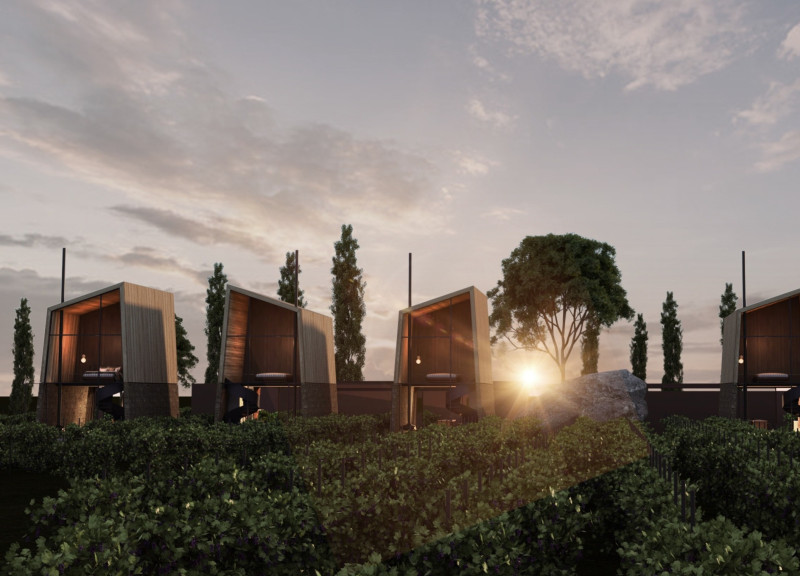 Concave Roofs and Stone Facades Amidst Italian Vineyards