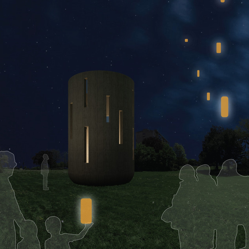 Cylindrical Concrete Chalice with Punctured Portals for Remembrance