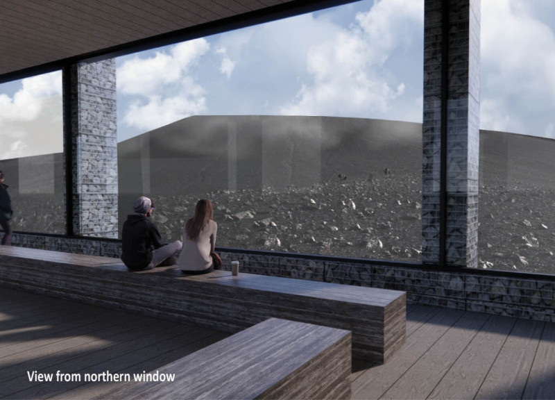 Gabion Structure Embracing Natural Views as a Gateway to Hverfjall Volcano