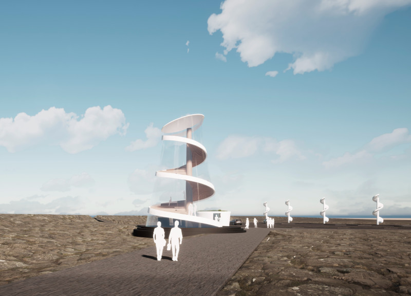 Spiral Tower with Lava Stone and Composite Wood Integration