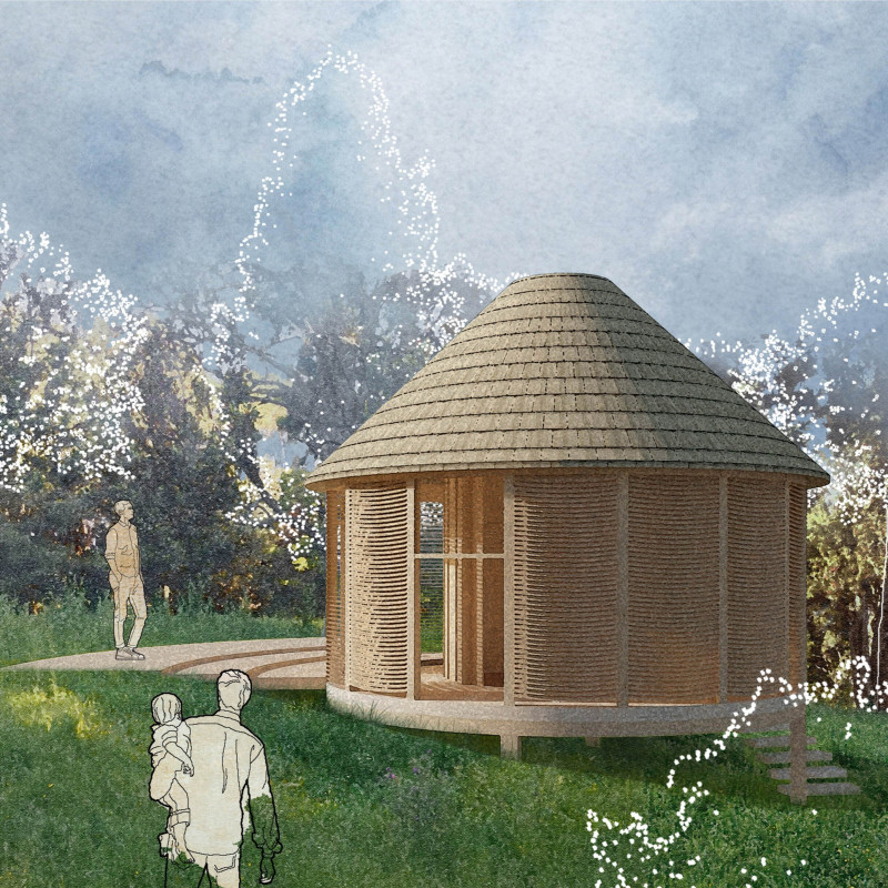 Circular Structure with Aggregate Flooring and Timber Materials for Meditative Sanctuary